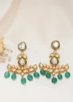 Emerald Green Kundan Danglers (Yellow Gold) EAR000566