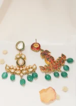 Emerald Green Kundan Danglers (Yellow Gold) EAR000566 - Image 3