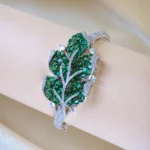 Emerald Green Leaf Bracelet (Dual Plating) BRA001167