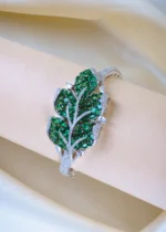 Emerald Green Leaf Bracelet (Dual Plating) BRA001167