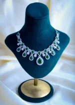 Emerald Green Necklace Set (Silver) NEC000820 - Image 2