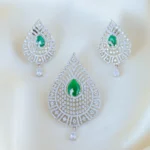 Emerald Green Pear Pendant Set (Silver) PSET01475