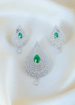 Emerald Green Pear Pendant Set (Silver) PSET01475