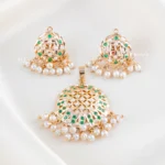 Emerald Green Pearl Filigree Pendant Set (Yellow Gold) PSET02471