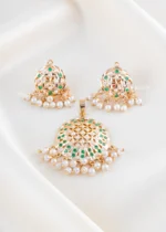 Emerald Green Pearl Filigree Pendant Set (Yellow Gold) PSET02471