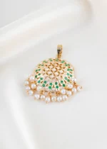 Emerald Green Pearl Filigree Pendant Set (Yellow Gold) PSET02471 - Image 3