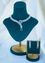 Emerald Green Royal Necklace Set (Silver) NEC001096