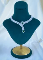 Emerald Green Royal Necklace Set (Silver) NEC001096 - Image 2