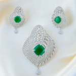 Emerald Green Statement Diamond Pendant Set (Silver) PSET01466