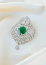 Emerald Green Statement Diamond Pendant Set (Silver) PSET01466 - Image 2