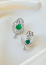 Emerald Green Statement Diamond Pendant Set (Silver) PSET01466 - Image 3