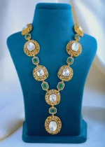 Emerald & Moissanite Polki Rani Haar Set (Yellow Gold) NEC000857 - Image 2