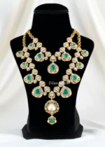 Emerald Noor Bridal necklace set (Victorian Gold) NEC002624 - Image 2