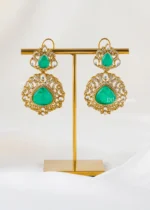 Emerald Noor Bridal necklace set (Victorian Gold) NEC002624 - Image 4