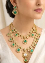 Emerald Noor Bridal necklace set (Victorian Gold) NEC002624 - Image 7
