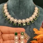 Emerald Pearl Necklace Set (White-Gold)- NEC15122217