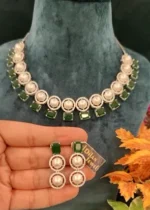 Emerald Pearl Necklace Set (White-Gold)- NEC15122217