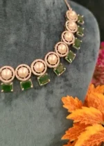 Emerald Pearl Necklace Set (White-Gold)- NEC15122217 - Image 3