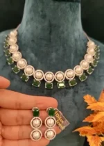 Emerald Pearl Necklace Set (White-Gold)- NEC15122217 - Image 4