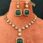 Emerald Polki Necklace Set (Yellow-Gold & Black Rhodium)- NEC000007