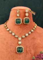 Emerald Polki Necklace Set (Yellow-Gold & Black Rhodium)- NEC000007
