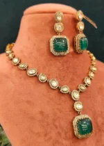 Emerald Polki Necklace Set (Yellow-Gold & Black Rhodium)- NEC000007 - Image 2