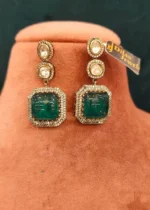 Emerald Polki Necklace Set (Yellow-Gold & Black Rhodium)- NEC000007 - Image 3