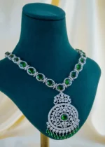 Emerald Royale Necklace Set (Silver) NEC001498 - Image 2