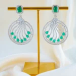 Emerald Wave Statement Earrings (Silver) EAR001588