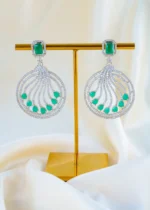 Emerald Wave Statement Earrings (Silver) EAR001588