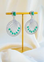 Emerald Wave Statement Earrings (Silver) EAR001588 - Image 2