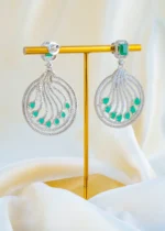Emerald Wave Statement Earrings (Silver) EAR001588 - Image 3