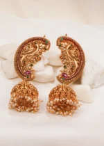 Ethnic Mayur Earcuff Jhumka (Antique Gold) EAR000604 - Image 2