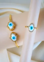 Evil Eye Ring Cum Bracelet Combo (Yellow Gold) BRA001318