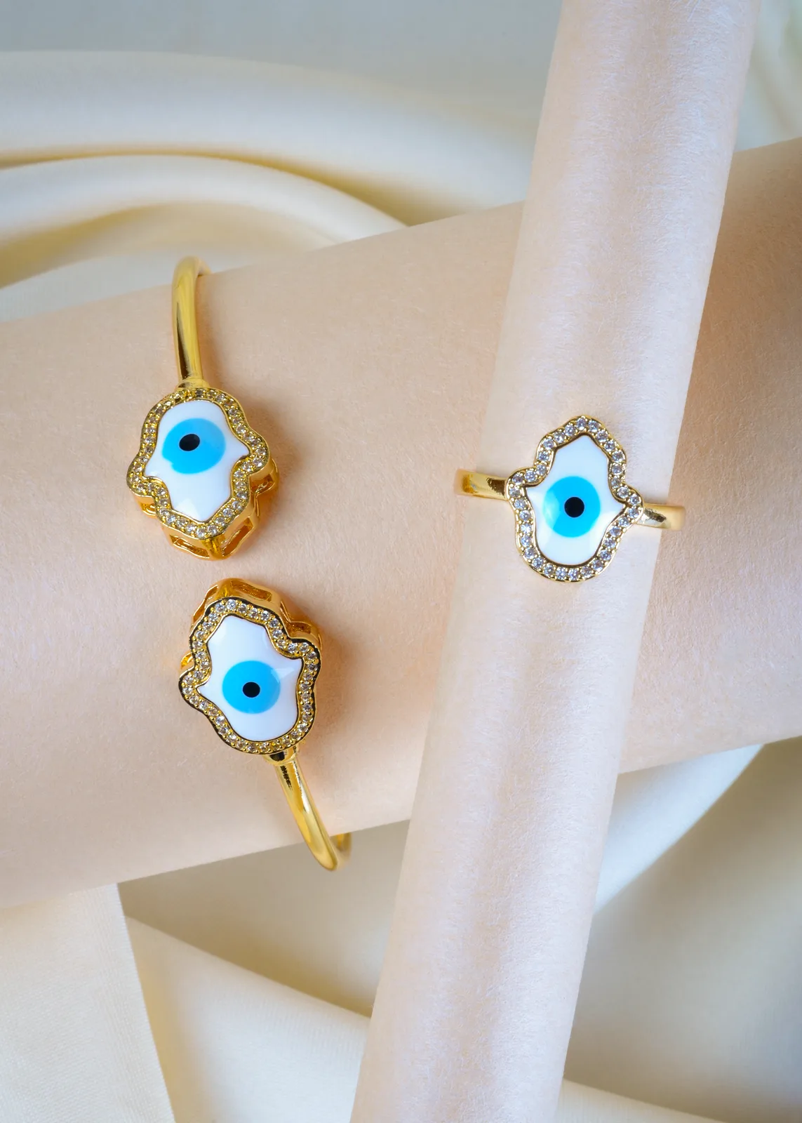 Evil-Eye-Ring-Cum-Bracelet-Combo-Yellow-Gold-BRA001318a Evil Eye Ring Cum Bracelet Combo (Yellow Gold) BRA001318 - Image 1