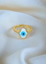 Evil Eye Ring Cum Bracelet Combo (Yellow Gold) BRA001318 - Image 3