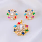 Festive Floral Navratna Pendant Set (Yellow Gold) PSET02382