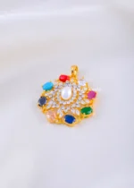Festive Floral Navratna Pendant Set (Yellow Gold) PSET02382 - Image 2
