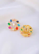 Festive Floral Navratna Pendant Set (Yellow Gold) PSET02382 - Image 3