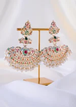 Festive Multi-Gem Filigree Jhumkis (Yellow Gold) EAR002376 - Image 2