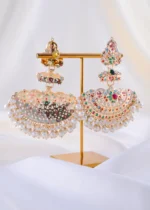 Festive Multi-Gem Filigree Jhumkis (Yellow Gold) EAR002376 - Image 3