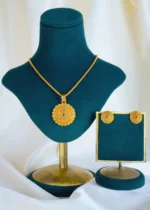 Filigree Ruby Locket Set With Chain (Antique Gold) NEC001432