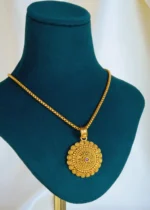Filigree Ruby Locket Set With Chain (Antique Gold) NEC001432 - Image 3