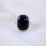 Flexible Black Stone Diamond Statement Ring (Silver) RING02360