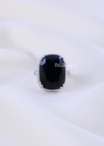 Flexible Black Stone Diamond Statement Ring (Silver) RING02360