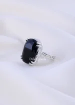 Flexible Black Stone Diamond Statement Ring (Silver) RING02360 - Image 2