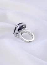 Flexible Black Stone Diamond Statement Ring (Silver) RING02360 - Image 3