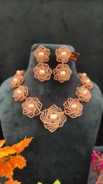 Floral Diamond Pearl Necklace Set (Rose-Gold)- NEC15122208