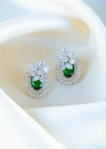 Floral Emerald Stud Earrings (Silver) EAR001160 - Image 2