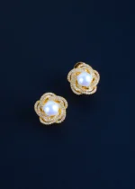 Floral Pearl Studs (Yellow Gold) EAR001101 - Image 2